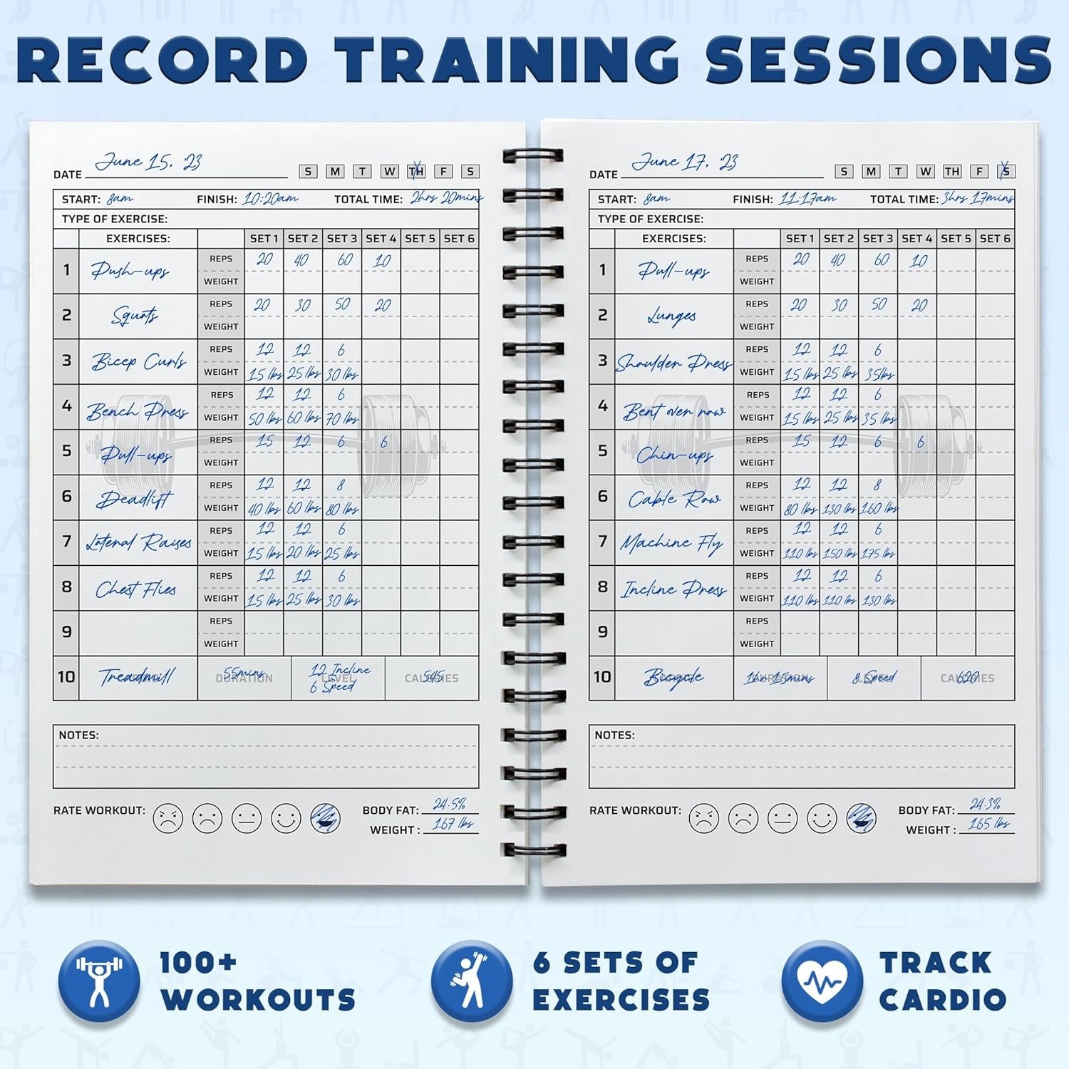 Daily Fitness Tracker and Goal Setting Planner - A5 Size (6” x 8”), Charcoal Gray - Personal Home and Gym Training Journal for Men and Women