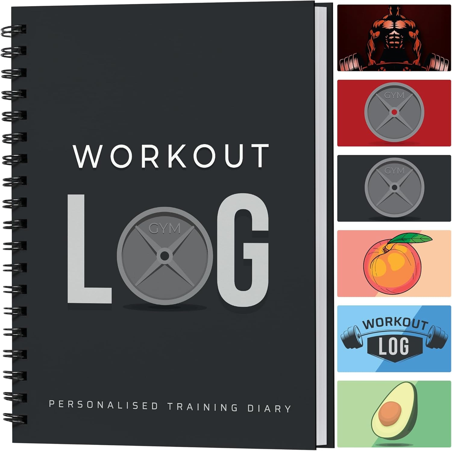 Daily Fitness Tracker and Goal Setting Planner - A5 Size (6” x 8”), Charcoal Gray - Personal Home and Gym Training Journal for Men and Women