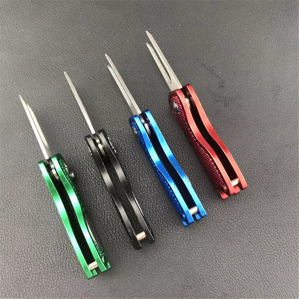 Stainless Steel Golf Divot Repair Switchblade Tool Pitch Groove Cleaner Magnetic Golf Pitchfork Putting Green Fork Golf Training