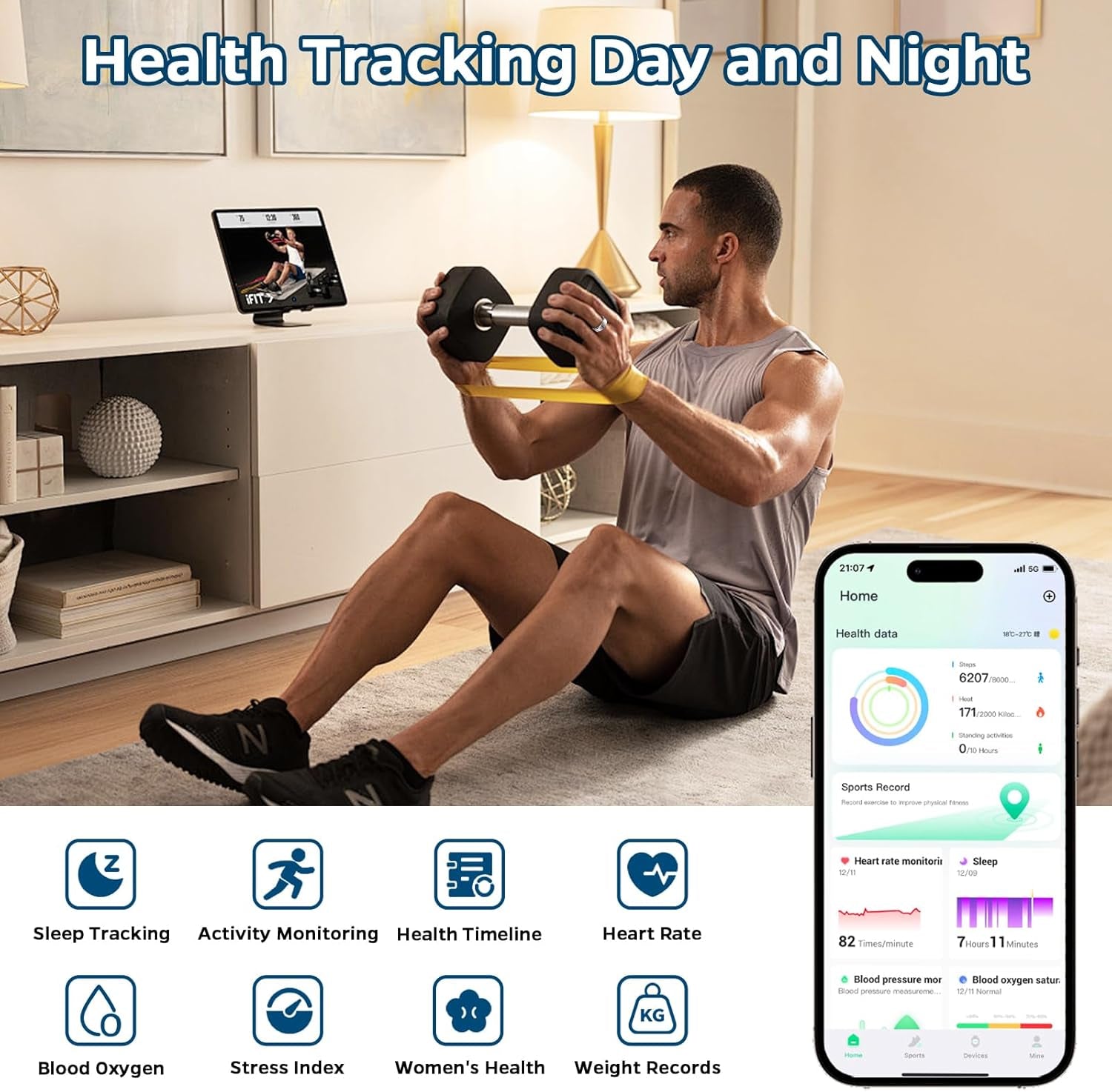 Smart Health Tracking Ring with Sleep Monitoring, Heart Rate Measurement, and Activity Tracking Features, Waterproof Design, Air Gesture Control, Up to 7-Day Battery Life, Compatible with iOS and Android (Black, Size #10)
