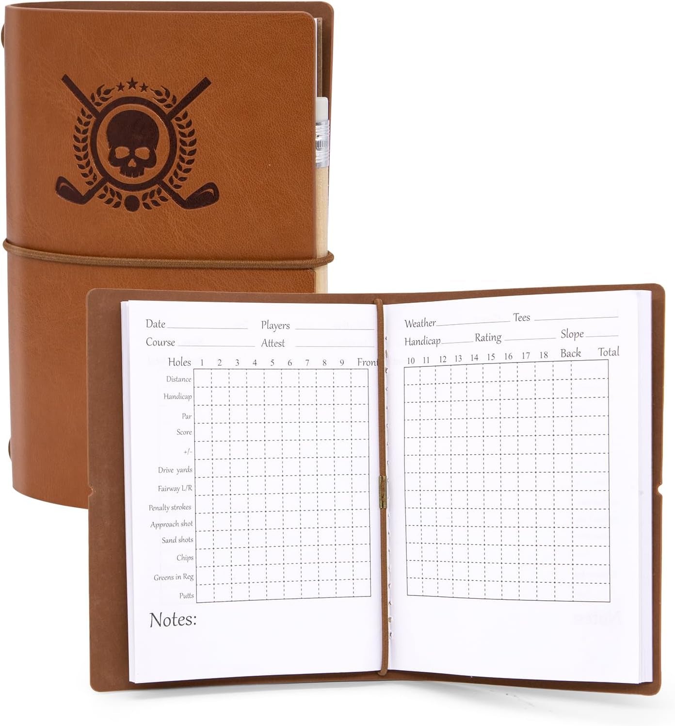 Golf Scorecard Book Leather Golf Journal Notebook with Golf Pencil Golf Yardage