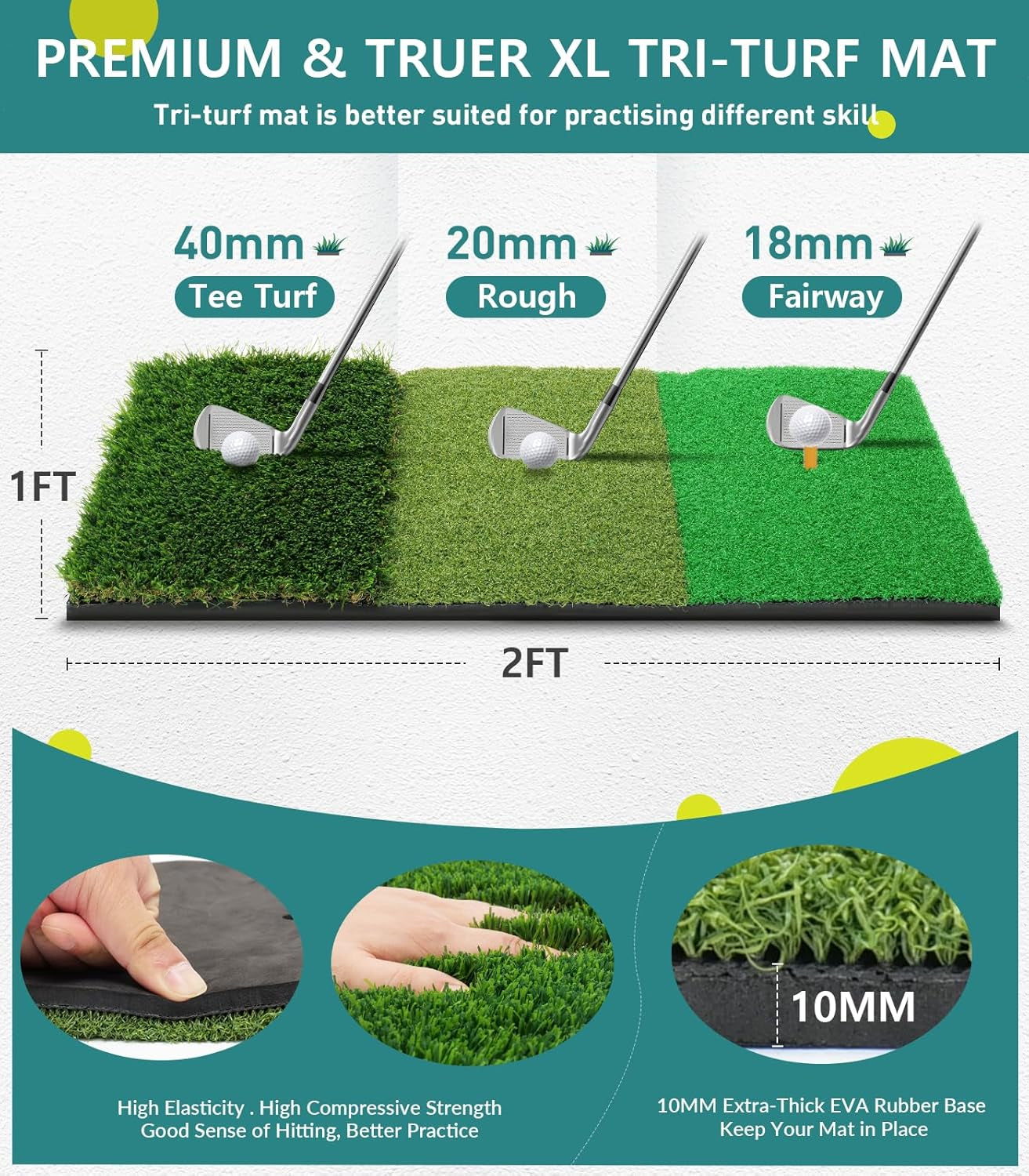Golf Net: 10X7Ft Golf Practice Net for Backyard Driving, Hitting Net with Tri-Turf Mat, Indoor Training Chipping Aid Nets with Reduce Noise Nylon Target, for Golfers