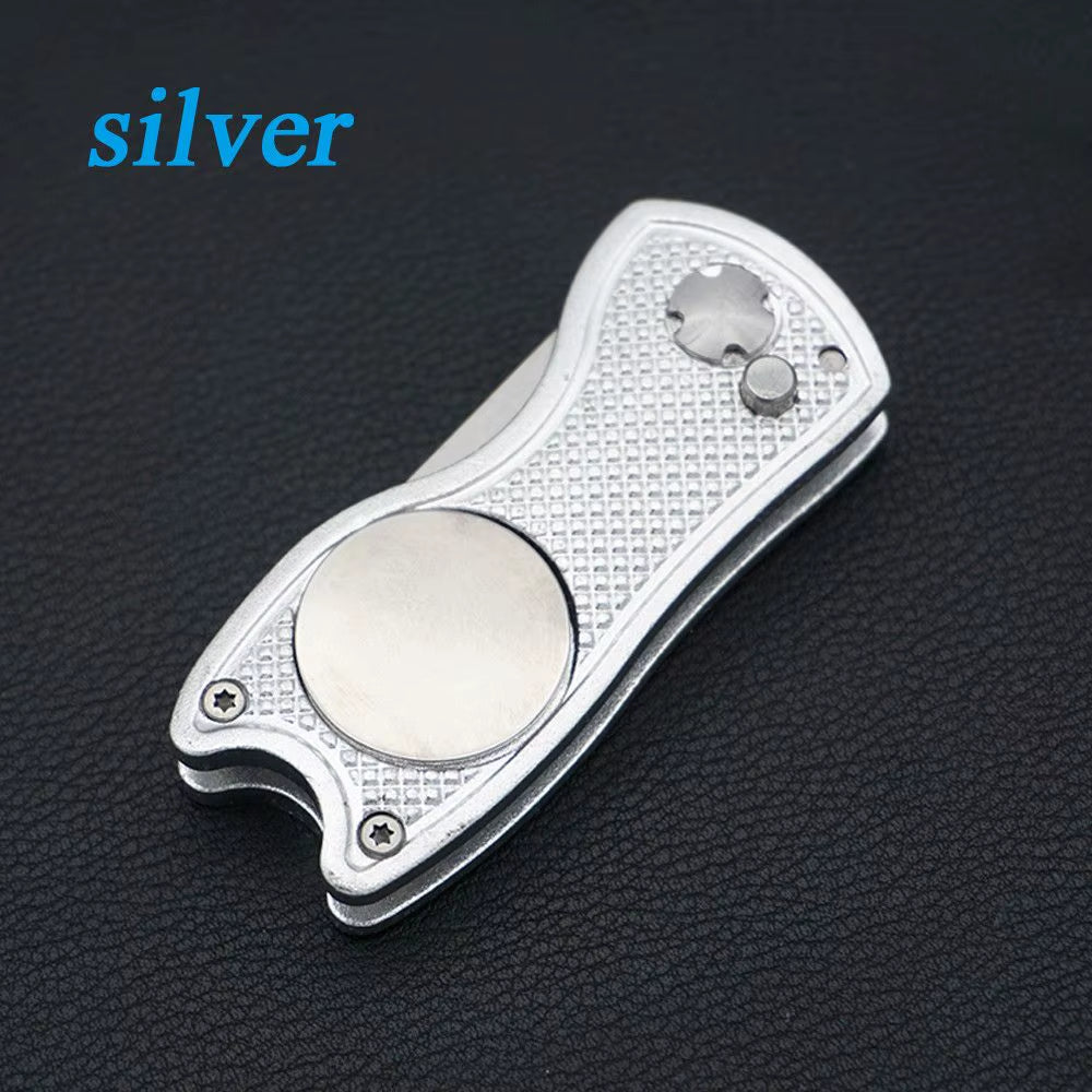 Stainless Steel Golf Divot Repair Switchblade Tool Pitch Groove Cleaner Magnetic Golf Pitchfork Putting Green Fork Golf Training