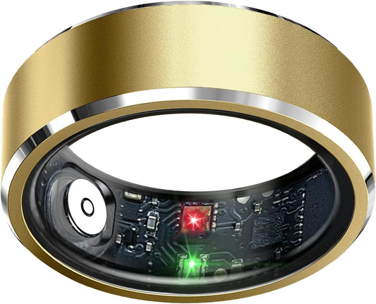 Smart Health Monitoring Ring with Sleep and Heart Rate Tracking, Waterproof Fitness Tracker for Activity, Steps, Distance, and Calories, Air Gesture Control, Up to 7-Day Battery Life, Compatible with iOS and Android (Light Gold, Size #12)