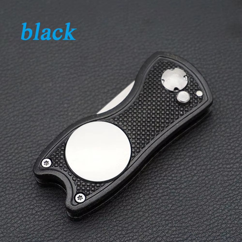Stainless Steel Golf Divot Repair Switchblade Tool Pitch Groove Cleaner Magnetic Golf Pitchfork Putting Green Fork Golf Training