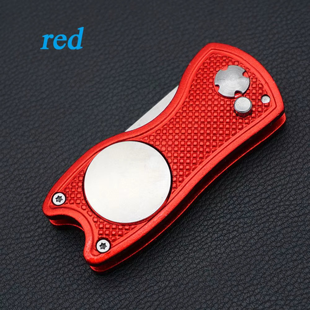 Stainless Steel Golf Divot Repair Switchblade Tool Pitch Groove Cleaner Magnetic Golf Pitchfork Putting Green Fork Golf Training